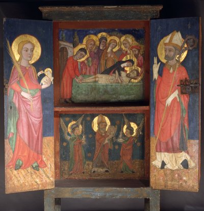 Liturgical cabinet with the Holy Burial, Saint Agnes and a Bishop Saint by Unbekannt Unbekannt